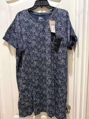 Eddie Bauer Navy Short-Sleeve Pocket Floral T-Shirt Dress 2XL NWT